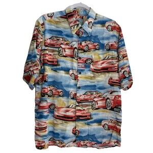 Vtg Reyn Spooner Mens Red Corvette Button Up Shirt Hawaiian Sz L